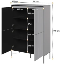 Komoda czterodrzwiowa Trend wysoka 98 cm z LED Szara