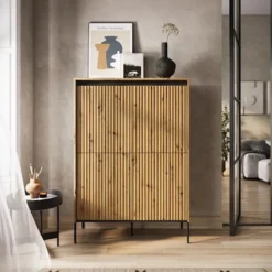 Komoda czterodrzwiowa Trend wysoka 98 cm z LED Dąb artisan