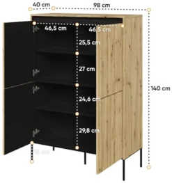 Komoda czterodrzwiowa Trend wysoka 98 cm z LED Dąb artisan