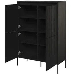 Komoda czterodrzwiowa Trend wysoka 98 cm z LED Czarna
