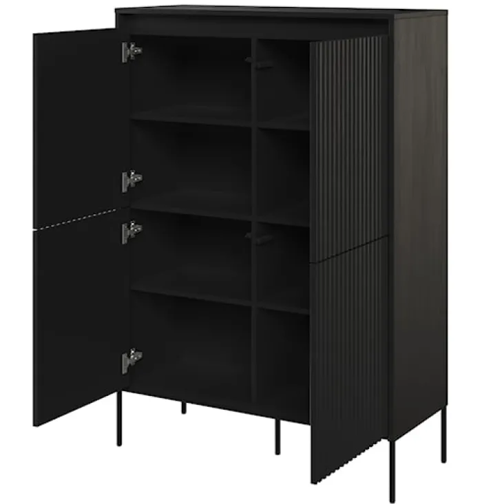 Komoda czterodrzwiowa Trend wysoka 98 cm z LED Czarna