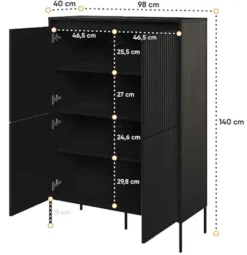 Komoda czterodrzwiowa Trend wysoka 98 cm z LED Czarna