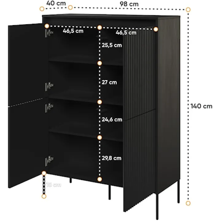 Komoda czterodrzwiowa Trend wysoka 98 cm z LED Czarna