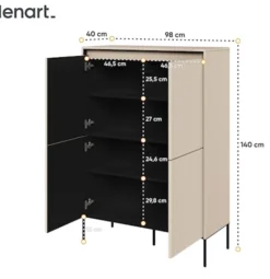 Komoda czterodrzwiowa Trend wysoka 98 cm z LED Beżowa