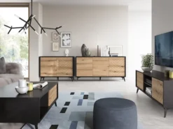 Komoda dwudrzwiowa Boulia 104 cm czarna/dąb Evoke jodełka