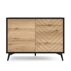 Komoda dwudrzwiowa Boulia 104 cm czarna/dąb Evoke jodełka