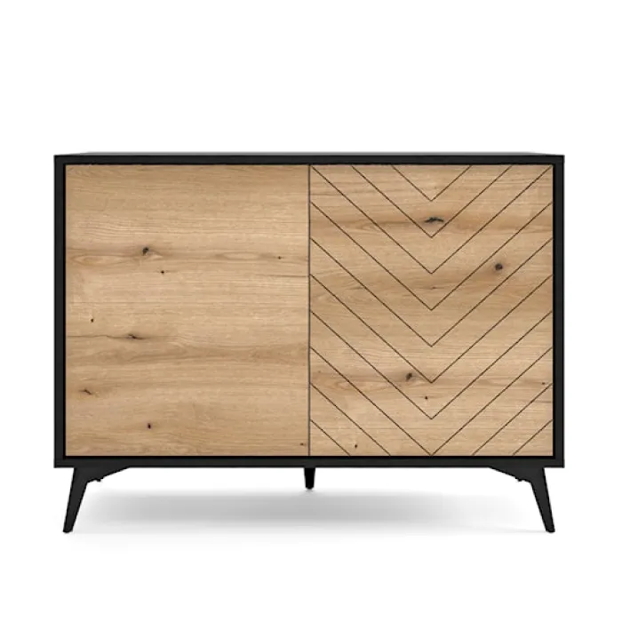 Komoda dwudrzwiowa Boulia 104 cm czarna/dąb Evoke jodełka
