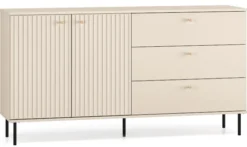 Komoda dwudrzwiowa Caletto z trzema szufladami 160 cm ozdobne lamele beżowa
