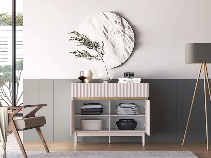 Komoda dwudrzwiowa Dunea z dwiema szufladami 104 cm kaszmir/dąb