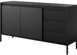 Komoda dwudrzwiowa Falsetto z ryflowanymi frontami i trzema szufladami 154 cm czarna