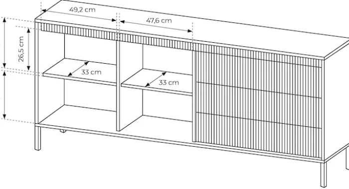 Komoda dwudrzwiowa Falsetto z ryflowanymi frontami i trzema szufladami 187 cm czarna