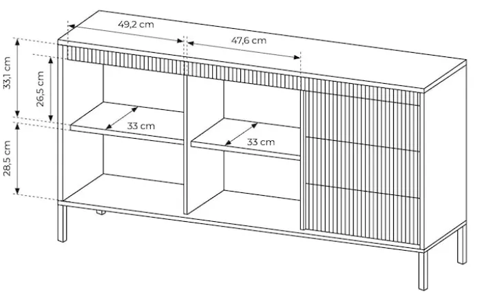 Komoda dwudrzwiowa Falsetto z ryflowanymi frontami i trzema szufladami 154 cm beżowa