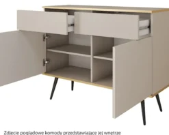 Komoda dwudrzwiowa Glinte z szufladami 107 cm beżowa ze złotymi nogami