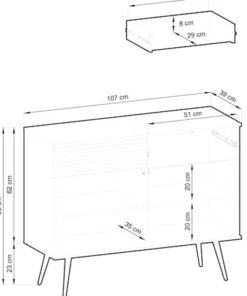 Komoda dwudrzwiowa Glinte z szufladami 107 cm biała ze złotymi nogami
