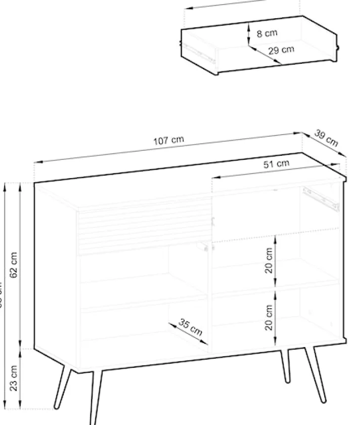 Komoda dwudrzwiowa Glinte z szufladami 107 cm czarna ze złotymi nogami