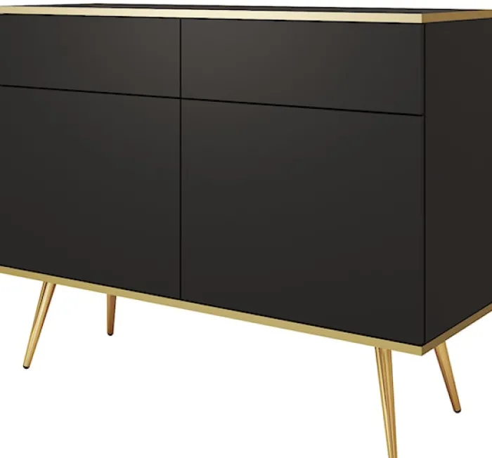 Komoda dwudrzwiowa Glinte z szufladami 107 cm czarna ze złotymi nogami