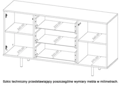 Komoda dwudrzwiowa Klazby 150 cm z trzema szufladami kaszmir lamele
