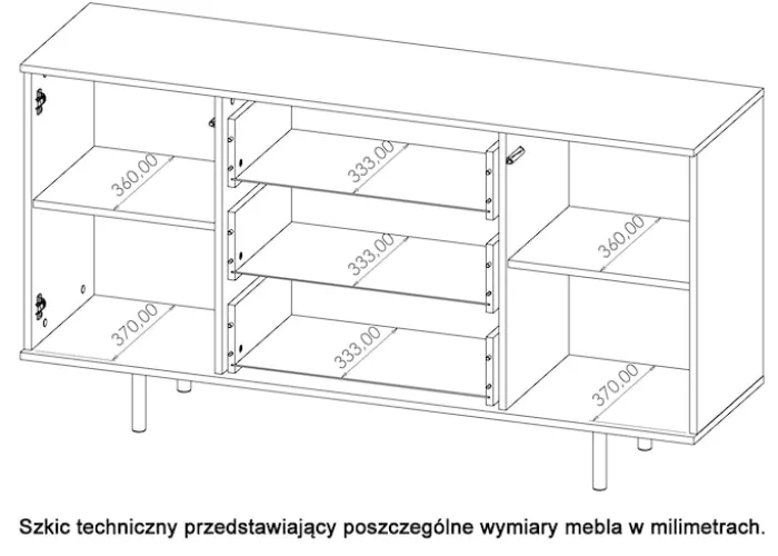Komoda dwudrzwiowa Klazby 150 cm z trzema szufladami kaszmir lamele