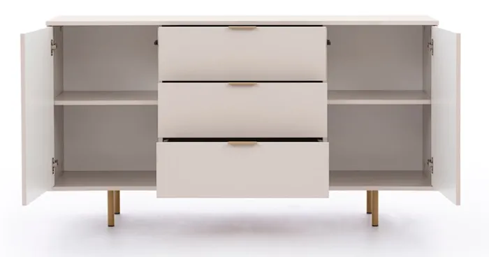 Komoda dwudrzwiowa Klazby 150 cm z trzema szufladami kaszmir lamele