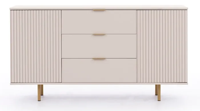 Komoda dwudrzwiowa Klazby 150 cm z trzema szufladami kaszmir lamele