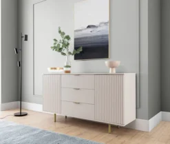 Komoda dwudrzwiowa Klazby 150 cm z trzema szufladami kaszmir lamele