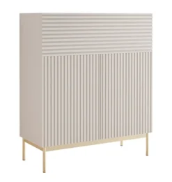 Komoda dwudrzwiowa Linearis z uchylnym schowkiem i oświetleniem LED 92 cm kaszmir na złotych nóżkach