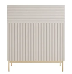 Komoda dwudrzwiowa Linearis z uchylnym schowkiem i oświetleniem LED 92 cm kaszmir na złotych nóżkach