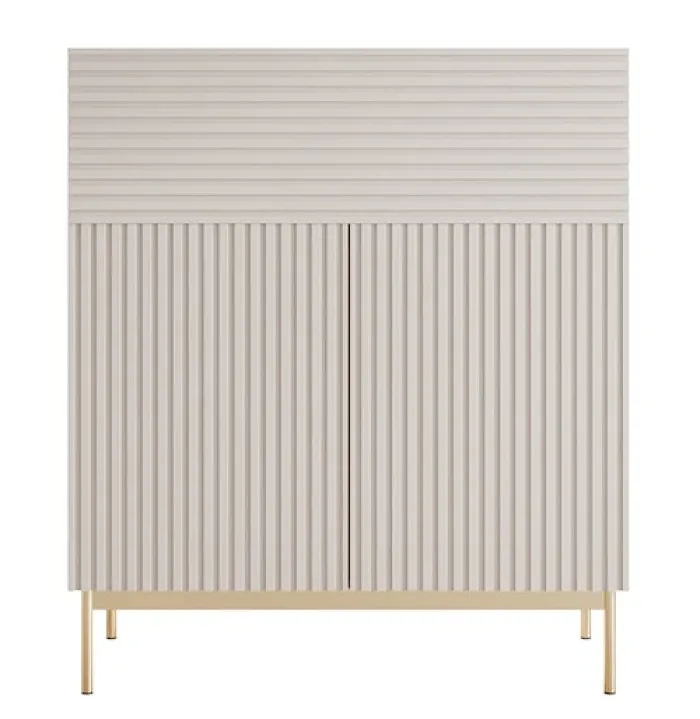 Komoda dwudrzwiowa Linearis z uchylnym schowkiem i oświetleniem LED 92 cm kaszmir na złotych nóżkach