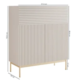 Komoda dwudrzwiowa Linearis z uchylnym schowkiem i oświetleniem LED 92 cm kaszmir na złotych nóżkach