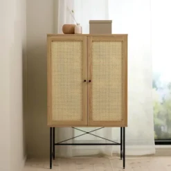 Komoda dwudrzwiowa Mogest beżowa plecionka boho