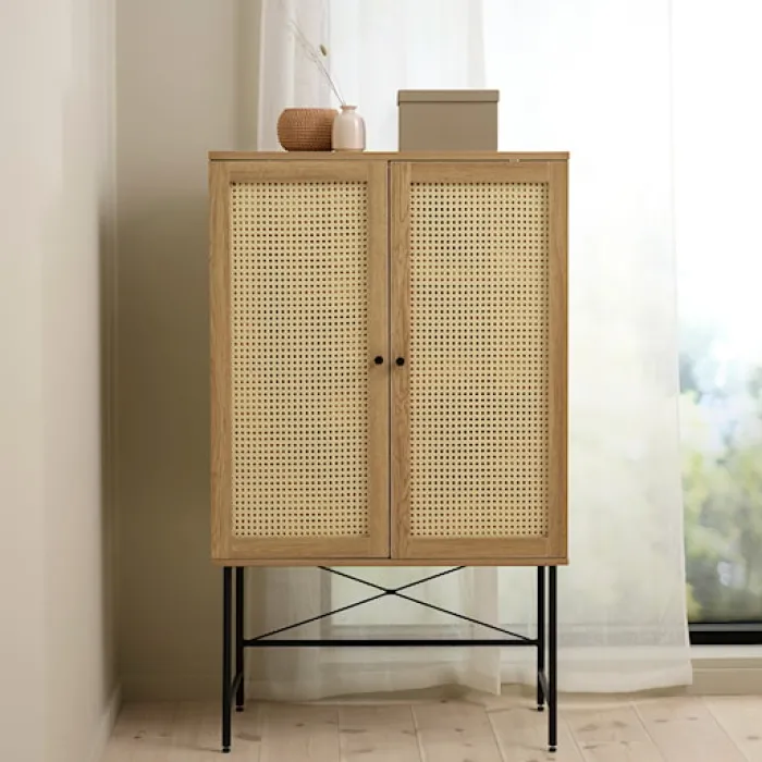 Komoda dwudrzwiowa Mogest beżowa plecionka boho
