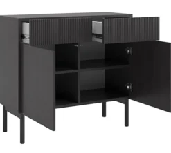 Komoda dwudrzwiowa Nolie z dwoma szufladami 100 cm Jesion Portland Czarny