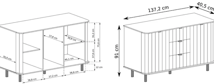 Komoda dwudrzwiowa Novado z trzema szufladami 137 cm kaszmir