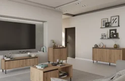 Komoda dwudrzwiowa Osaka z ryflowanymi frontami 100 cm dąb evoke na czarnych nogach