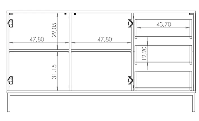 Komoda dwudrzwiowa Perila 150 cm z szufladami hikora
