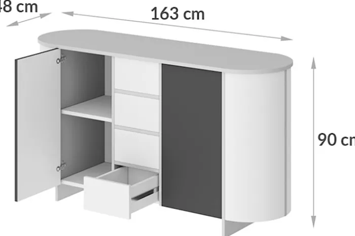 Komoda dwudrzwiowa Reflicy z czterema szufladami 163 cm miętowy mat