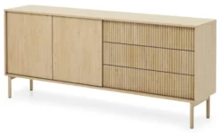 Komoda dwudrzwiowa Tavo z ryflowanym frontem i trzema szufladami 187 cm dąb cremona