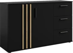 Komoda dwudrzwiowa Tollino z trzema szufladami 120 cm Czarna/Dąb artisan lamele