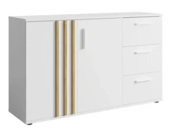 Komoda dwudrzwiowa Tollino z trzema szufladami 120 cm Biała/Dąb artisan lamele