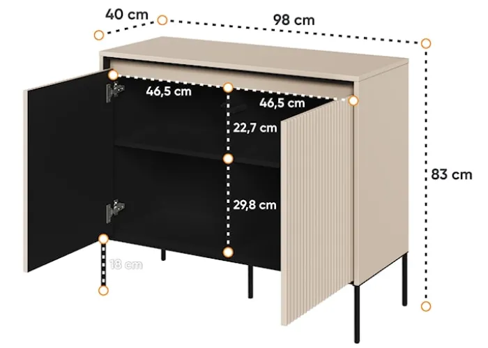 Komoda dwudrzwiowa Trend 98 cm z LED Beżowa
