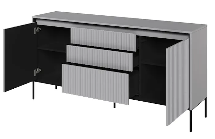 Komoda dwudrzwiowa Trend 166 cm z trzema szufladami z LED Szara