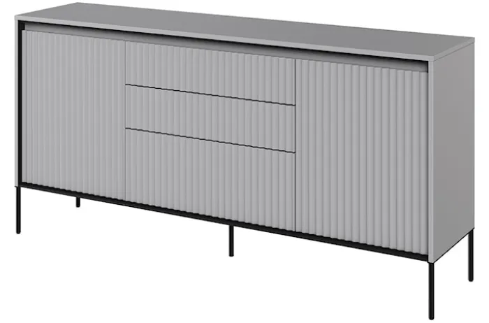 Komoda dwudrzwiowa Trend 166 cm z trzema szufladami z LED Szara