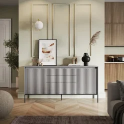 Komoda dwudrzwiowa Trend 166 cm z trzema szufladami z LED Szara