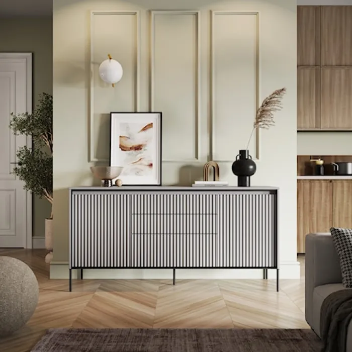 Komoda dwudrzwiowa Trend 166 cm z trzema szufladami z LED Szara