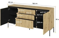 Komoda dwudrzwiowa Trend 166 cm z trzema szufladami z LED Dąb artisan