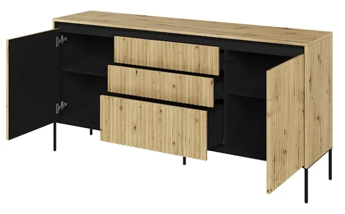 Komoda dwudrzwiowa Trend 166 cm z trzema szufladami z LED Dąb artisan