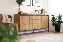 Komoda dwudrzwiowa Trend 166 cm z trzema szufladami z LED Dąb artisan