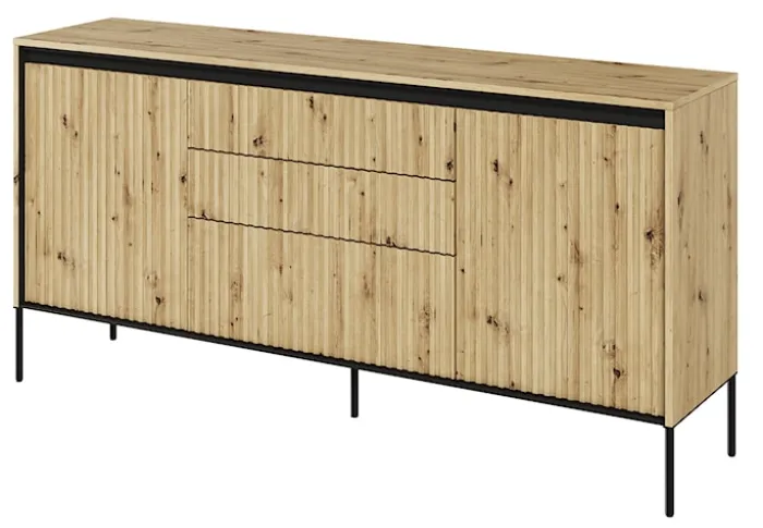 Komoda dwudrzwiowa Trend 166 cm z trzema szufladami z LED Dąb artisan