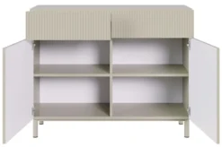Komoda dwudrzwiowa Veldio New z frezowanym frontem i dwiema szufladami 100 cm szary beż
