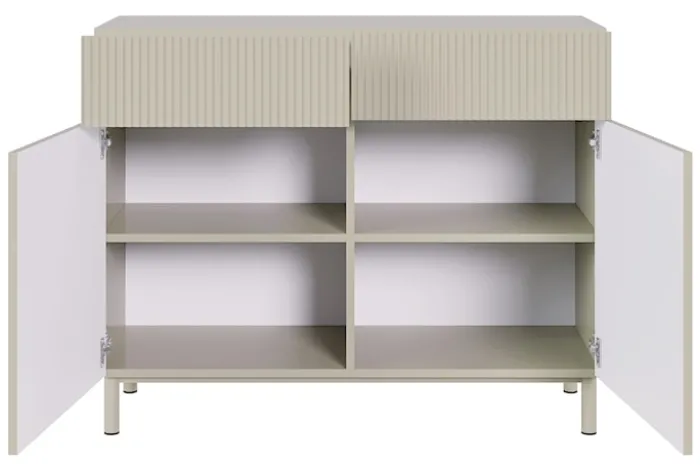 Komoda dwudrzwiowa Veldio New z frezowanym frontem i dwiema szufladami 100 cm szary beż